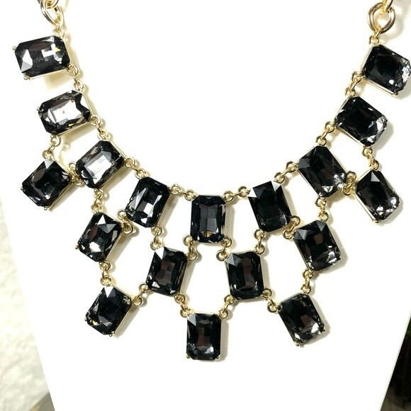 The Limited Antique Gold Smoky Quartz Rhinestone Statement Babble Neckla… - Picture 5 of 9